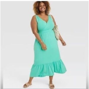 NWT Ava & Viv Women's Plus Size Maxi Dress Teal Tank Style Ruffle Size XXL